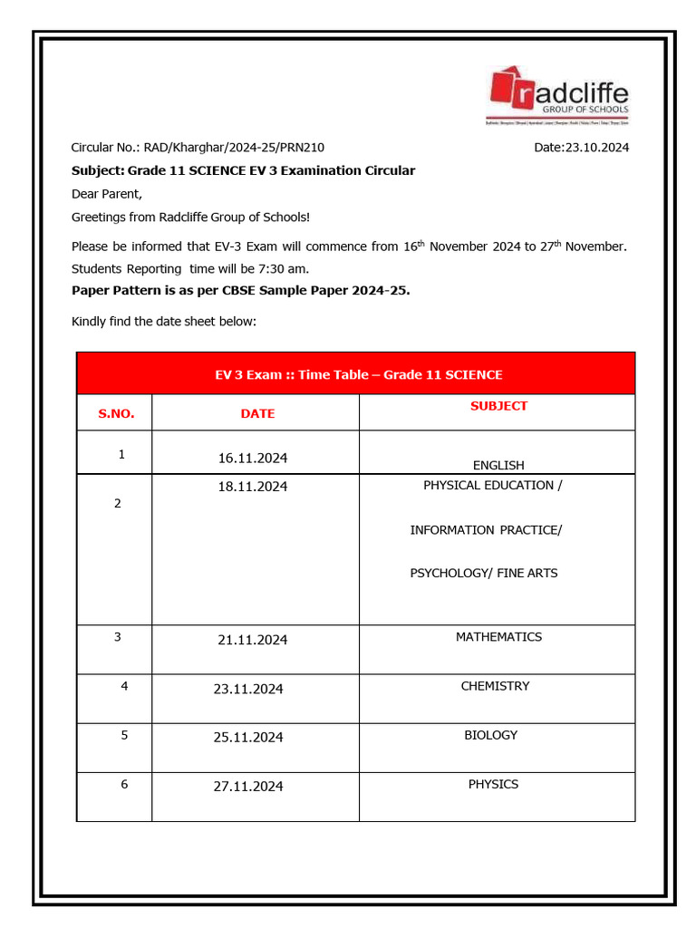 Grade 11 Science Exam Schedule 2024 | PDF | Chemistry