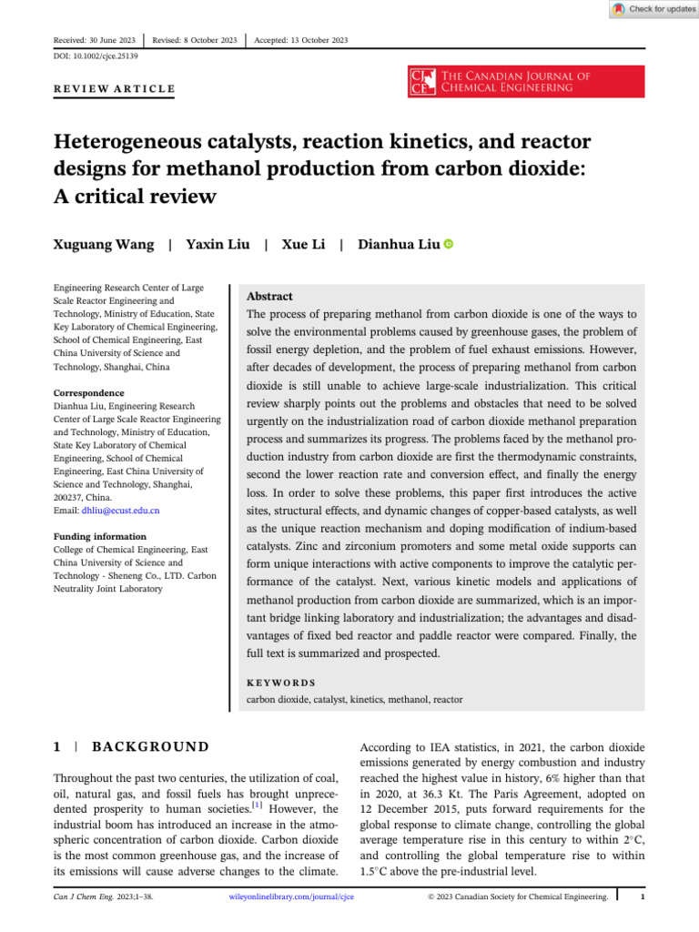Methanol Production from CO2: Catalysts & Kinetics | PDF | Catalysis ...