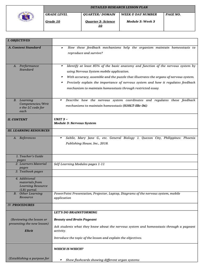 7es Nervous and Homeostasis LP | PDF | Learning | Homeostasis