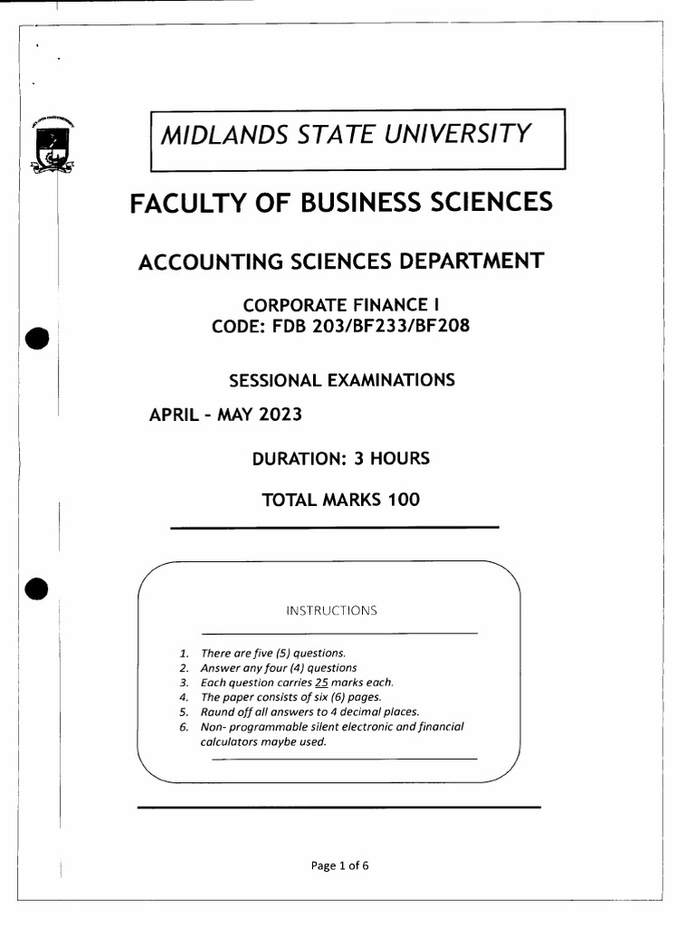 Corporate Finance I Exam Paper 2023 | PDF | Stocks | Dividend