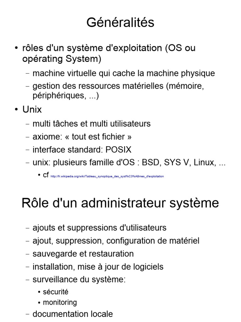 Administration Unix : Concepts Clés | PDF | Système d'exploitation ...