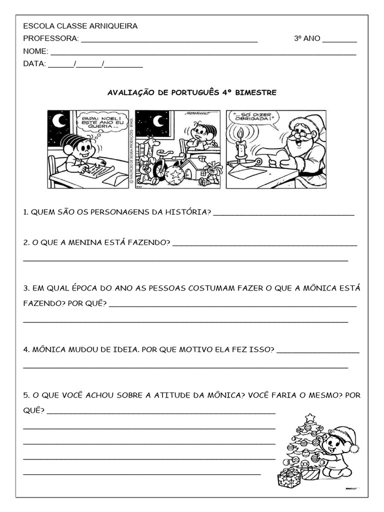 Avaliação de Português 3º Ano | PDF | Famílias linguísticas | Linguística