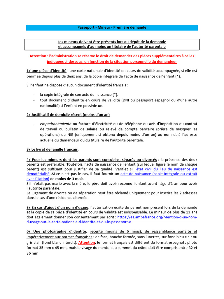 Demande de passeport pour mineur | PDF | Certificat de naissance ...