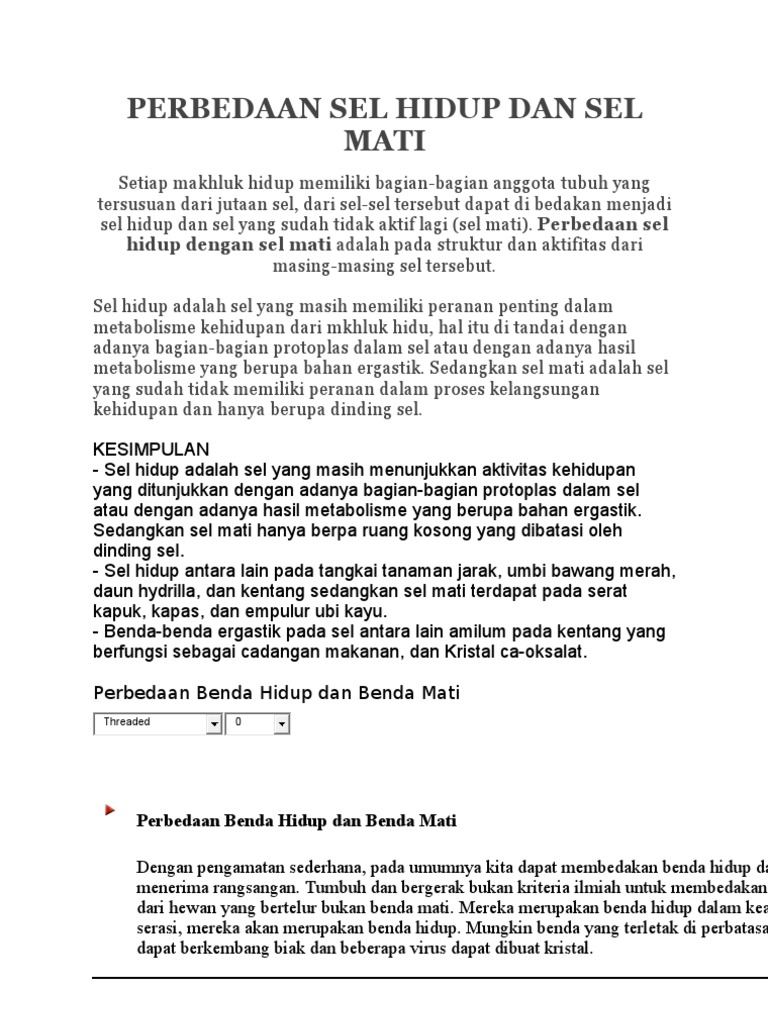 Perbedaan Sel Hidup Dan Sel Mati