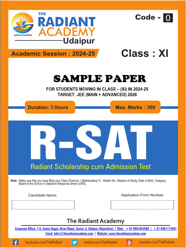 R-SAT Exam Sample Paper 2024-25 | PDF | Elementary Geometry | Physical ...
