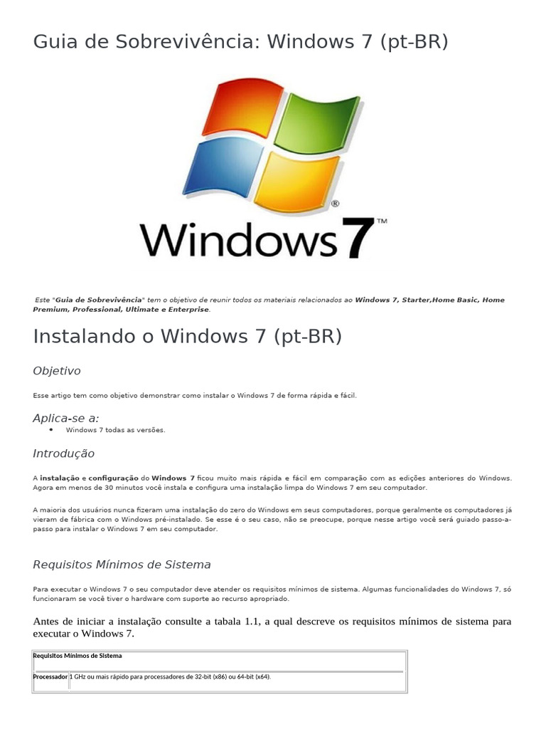 Guia de Instalação do Windows 7 | PDF | Microsoft Windows | Windows 7