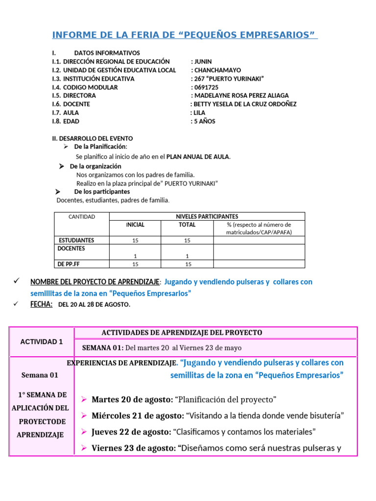 Informe Feria Pequeños Empresarios 2023 | PDF | Aprendizaje