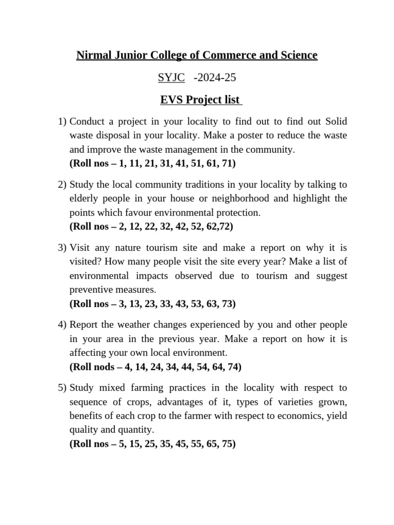 list-of-evs-project-pdf-environmental-protection-water