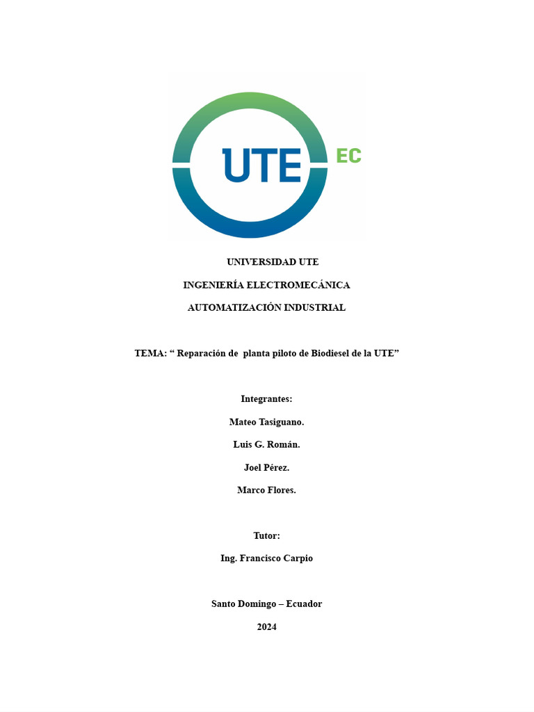 Informe Biodisel | PDF | Planificación | Controlador lógico programable