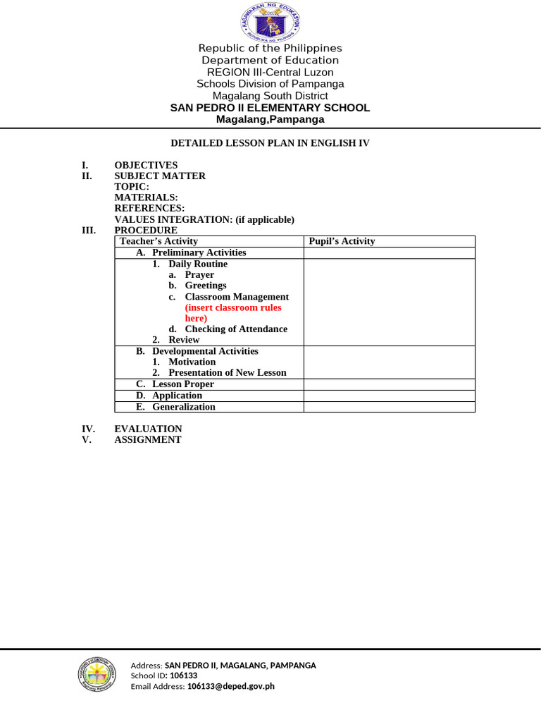 Detailed Lesson Plan for English IV | PDF