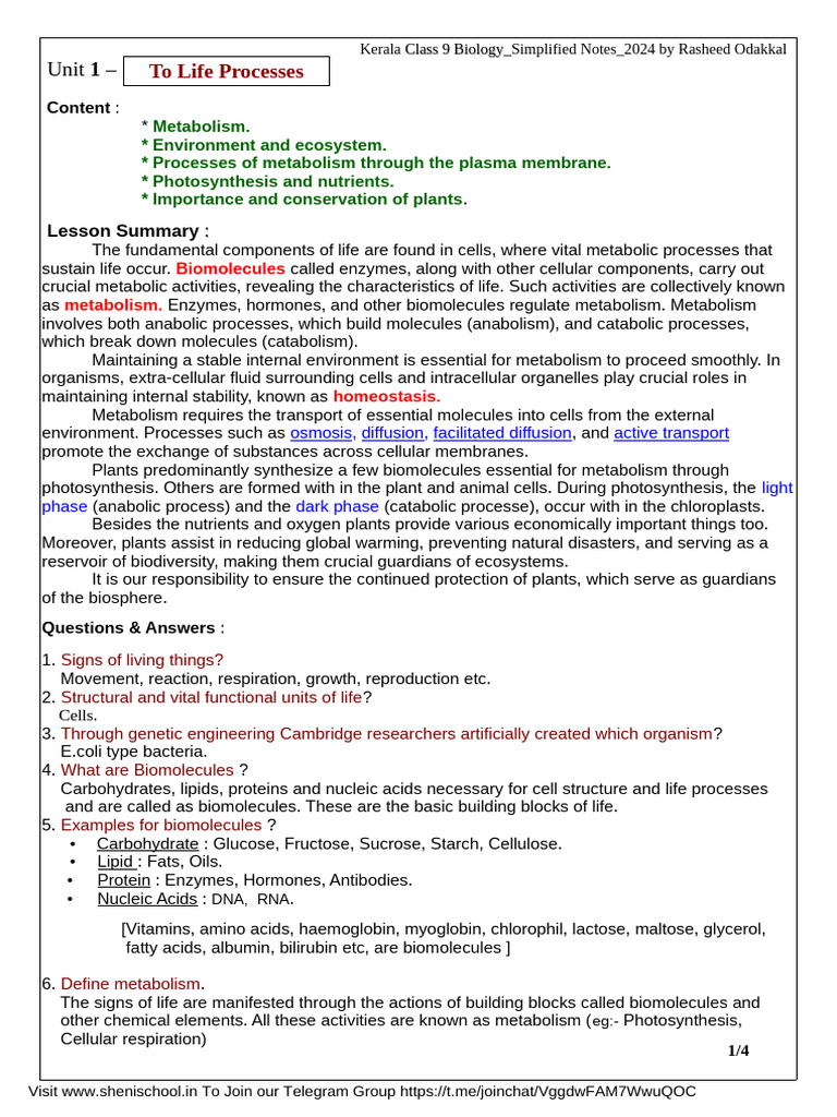 Class 9 Biology: Simplified Notes 2024 | PDF | Cell Membrane ...