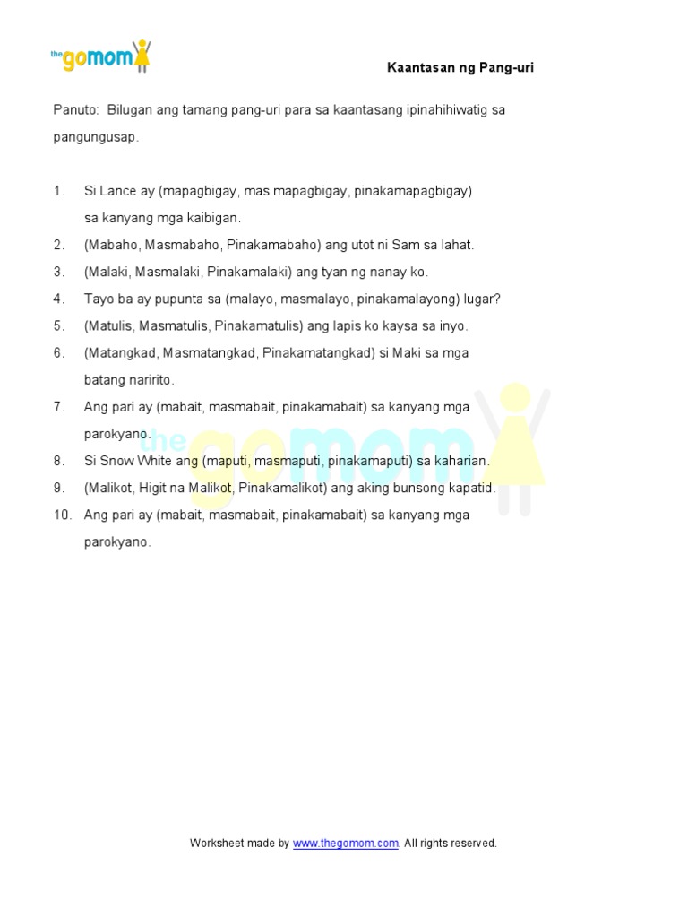 kaantasan ng pang uri 6 worksheets - 6 worksheet for grade 2 kaantasan