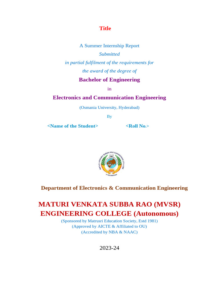 Summer Internship Report Front Page | PDF | Computer Science | Computing
