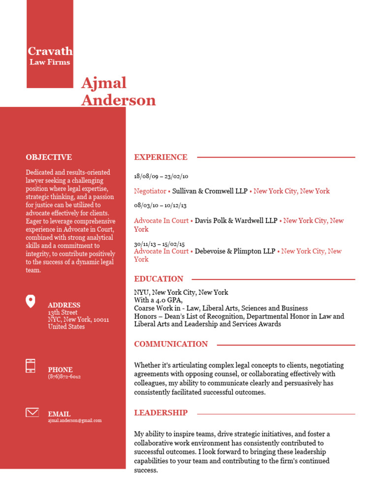 Cravath Law Firm - Resume | PDF | Career & Growth