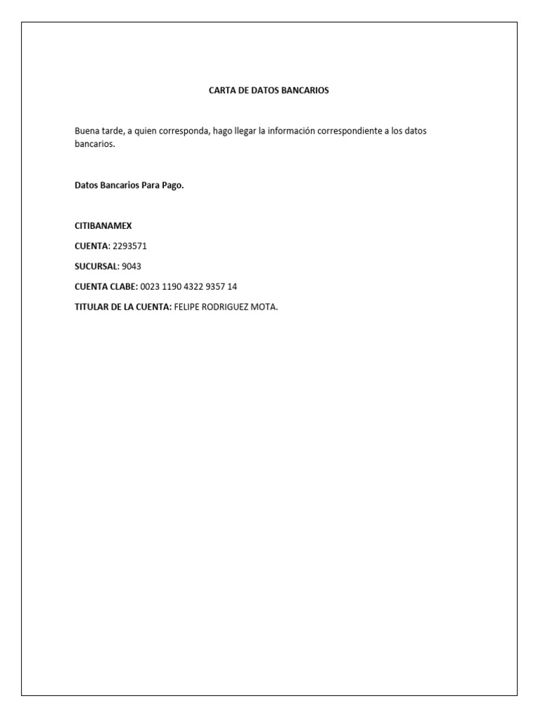 Carta de Datos Bancarios | PDF