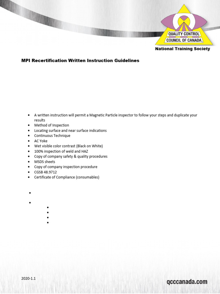 MPI Recertification Guidelines 2020 | PDF | Welding | Construction