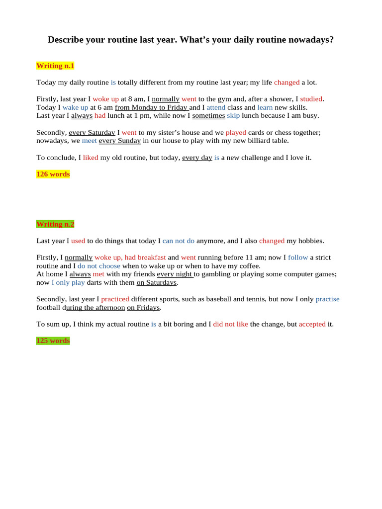 Daily Routine Changes: Yearly Comparison | PDF | Self-Improvement ...