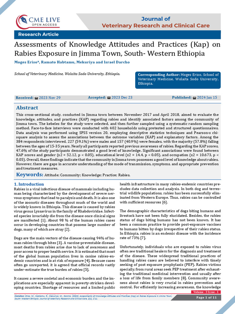 Assessments of Knowledge Attitudes and Practices Kap On Rabies Exposure ...