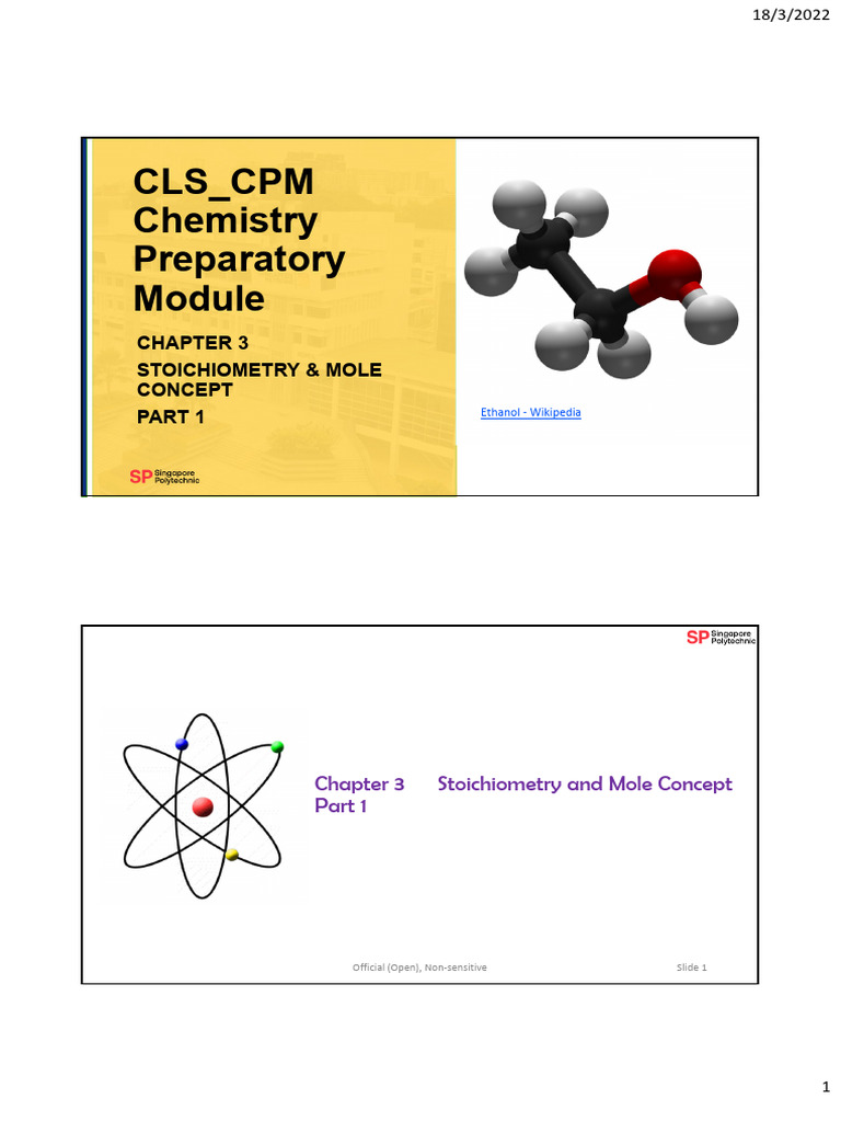 Chapter 3 Mole Concept Part 1 2022 | PDF | Mole (Unit) | Stoichiometry