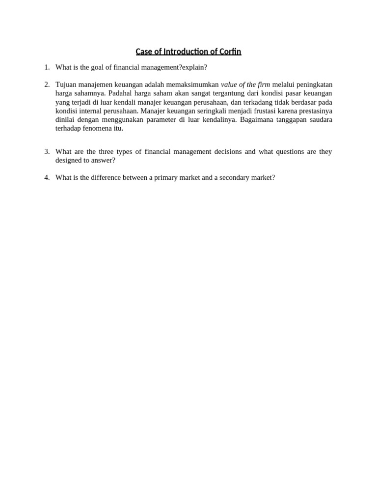 Case of Introduction of Corfin 4 | PDF