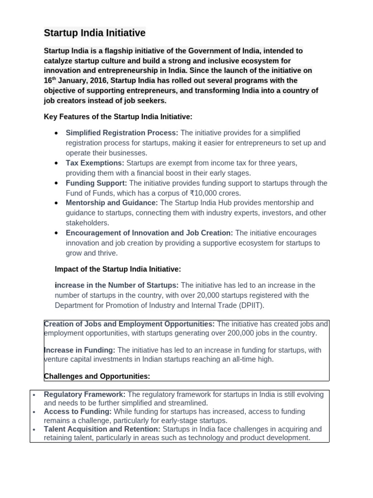 Startup India Initiative | PDF | Startup Company | Small Business ...