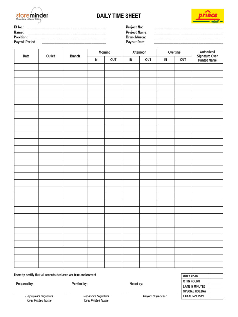 Daily Time Sheet Template | PDF