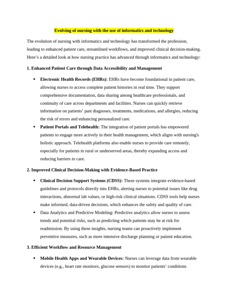 Nursing Informatics Evolution | PDF | Electronic Health Record | Health ...