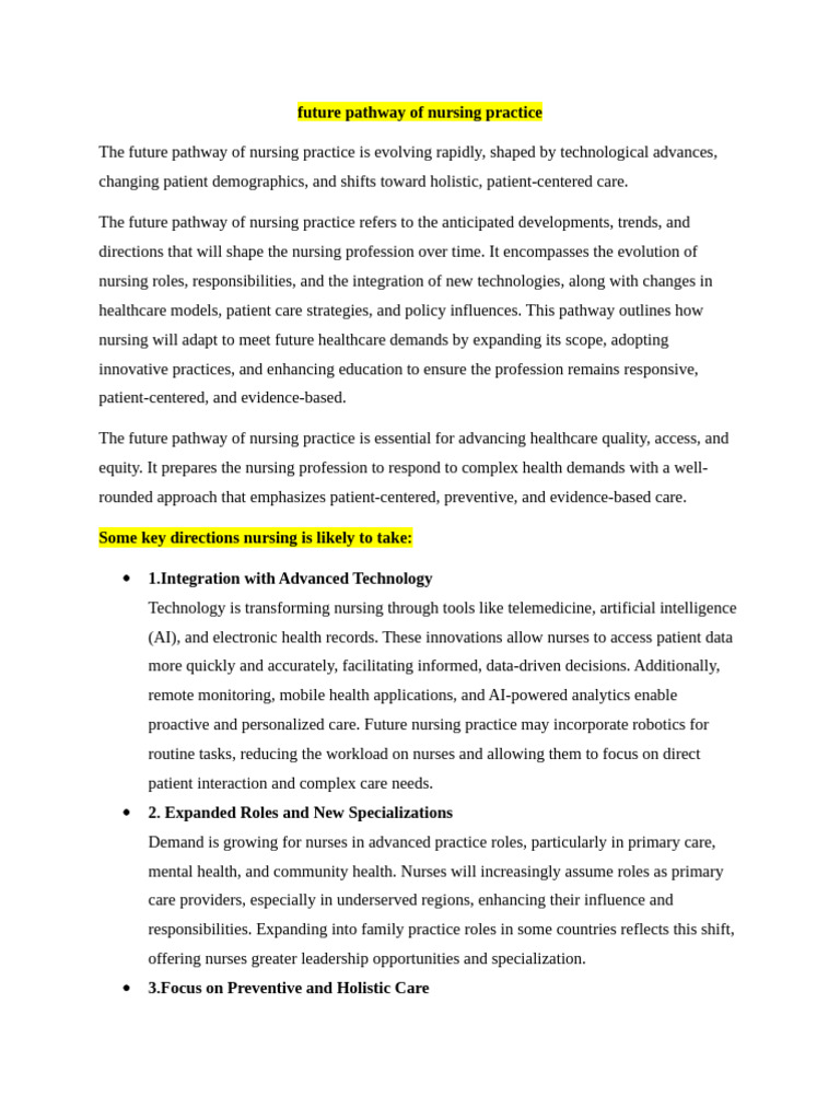 Future Trends in Nursing Practice | PDF | Nursing | Health Care