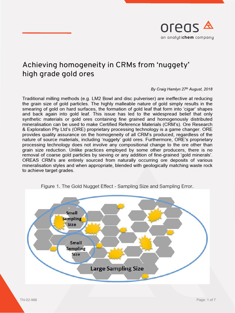 Homogenizing Nuggety Gold Ores in CRMs | PDF | Gold | Sampling (Statistics)