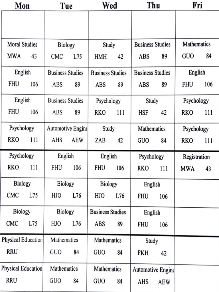 Weekly Academic Schedule Overview | PDF