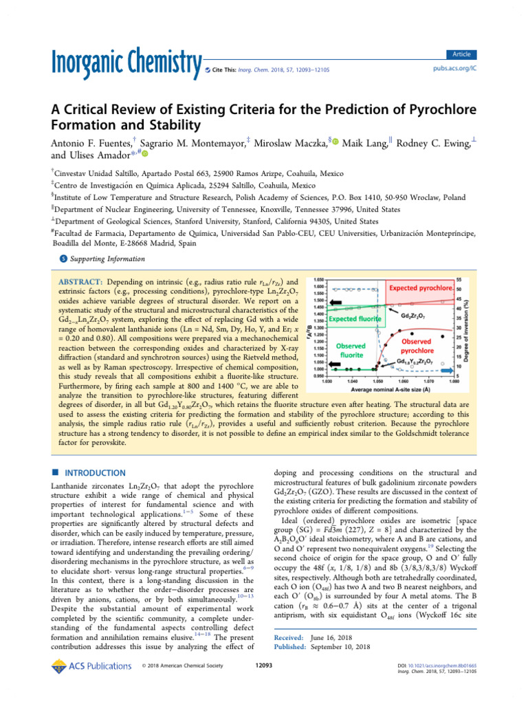 Pyrochlore Formation Prediction Criteria | PDF | X Ray Crystallography ...