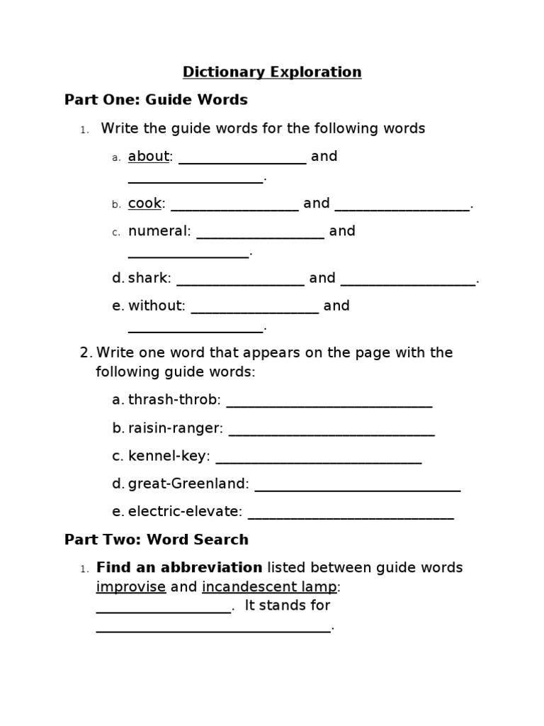 Dictionary Exploration Activities Guide | PDF