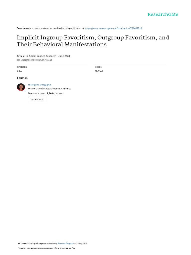 Implicit Ingroup Favoritism Outgroup Favoritism An PDF Stereotypes