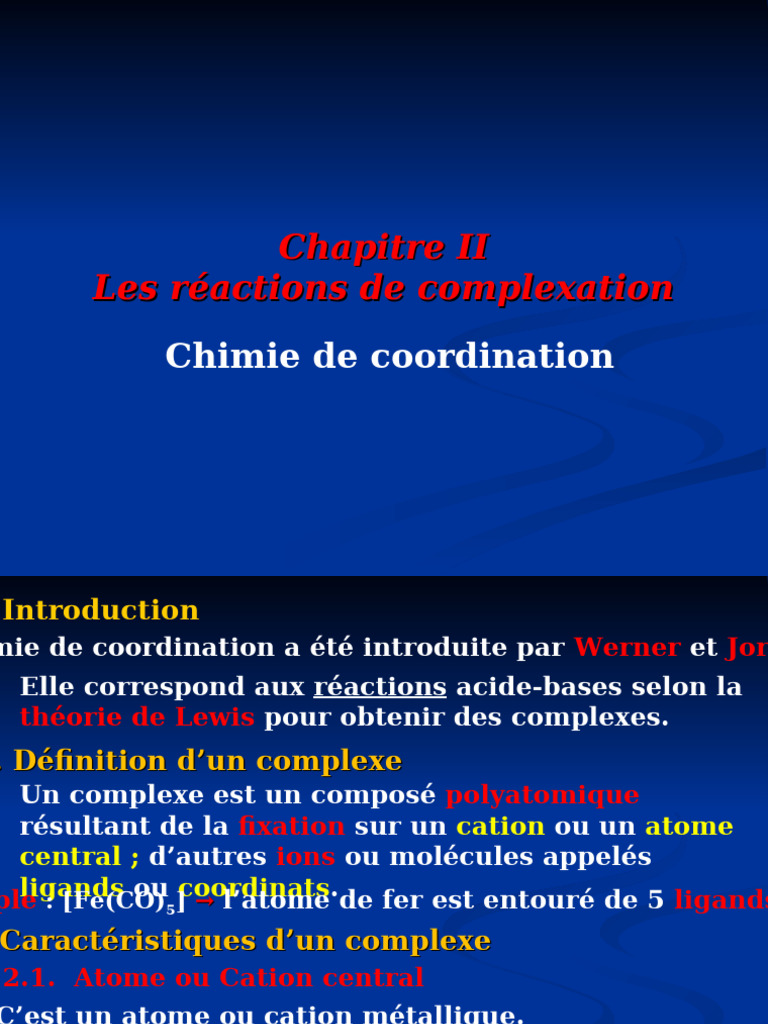 Réactions de complexation en chimie PDF Complexe (chimie) Chimie — free download