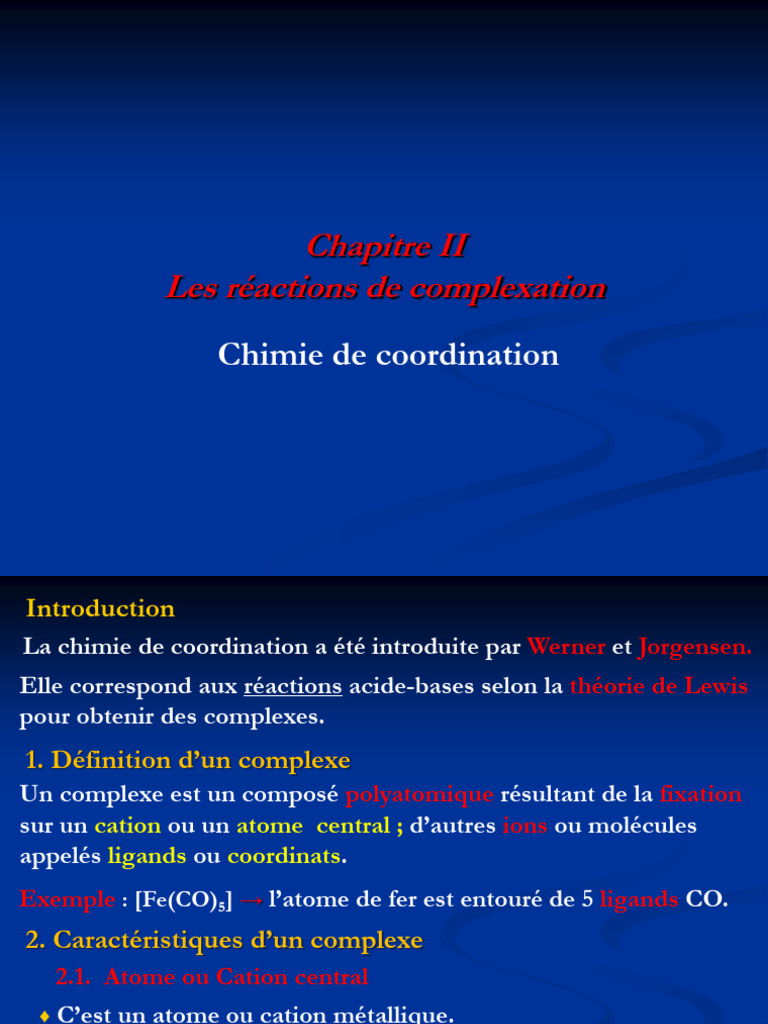 Réactions de complexation en chimie PDF Complexe (chimie — free download