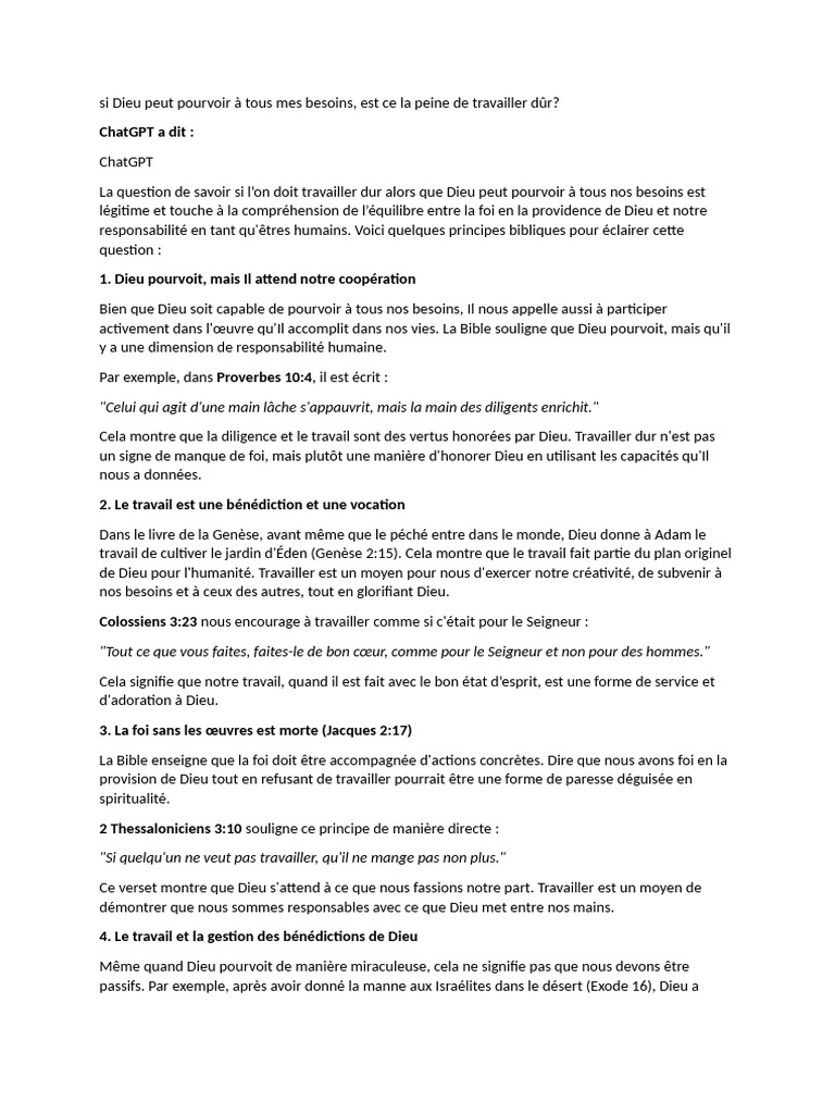 Foi et travail : équilibre biblique | PDF | Dieu | Livre de la Genèse