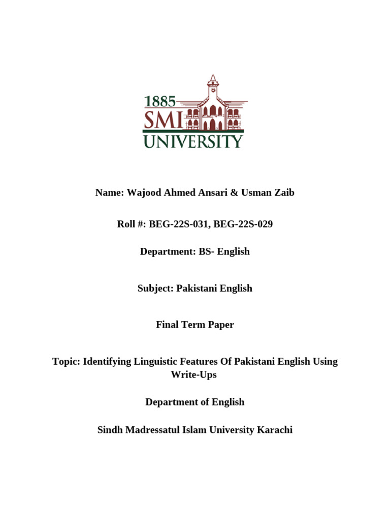 Linguistic Features of Pakistani English | PDF | English Language ...