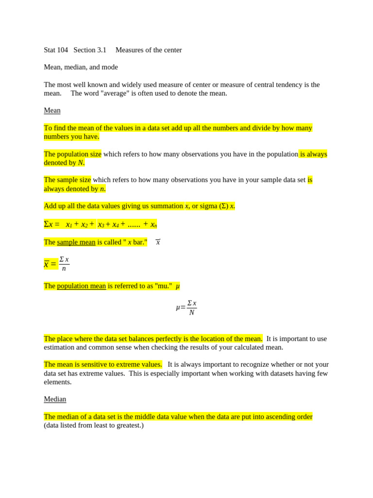 Measures of Central Tendency Explained | PDF | Mode (Statistics) | Mean