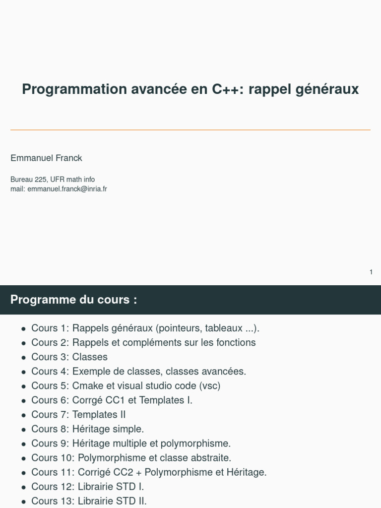 Programmation avancée en C++ | PDF | C ++ | C (Langage de programmation)