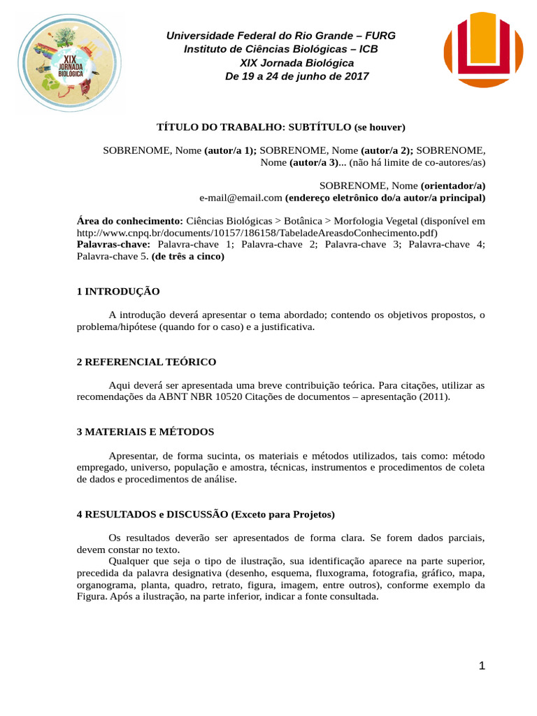 XIX Jornada Biológica da FURG 2017 | PDF | Abstract (resumo) | Citação