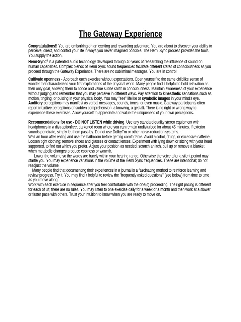 Gateway Experience Manual PDF