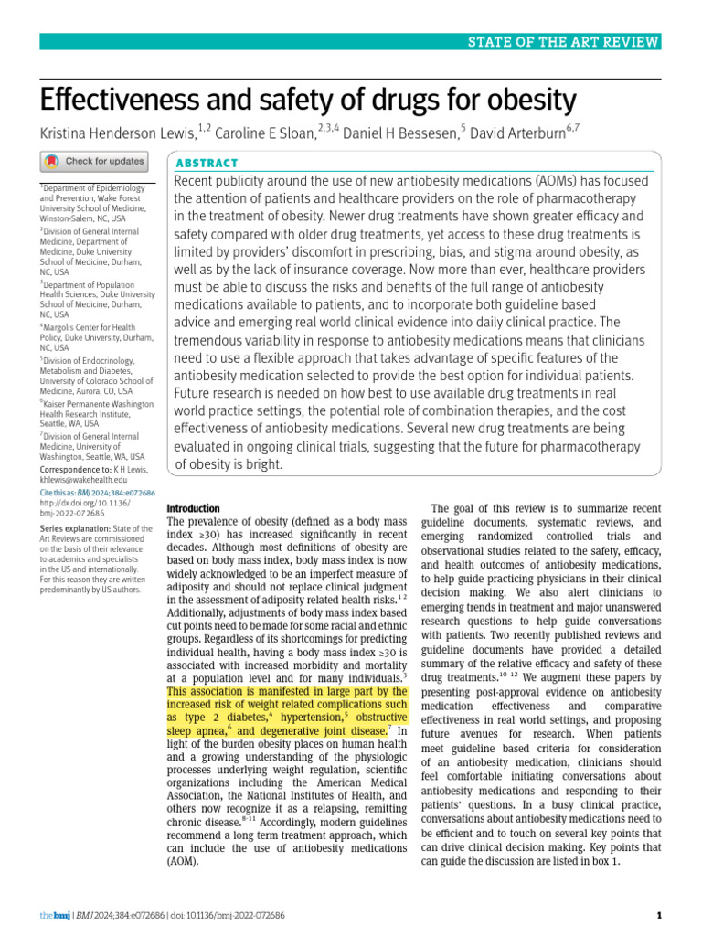 Effectiveness and Safety of Drugs For Obesity BJM 2022 | PDF | Obesity ...