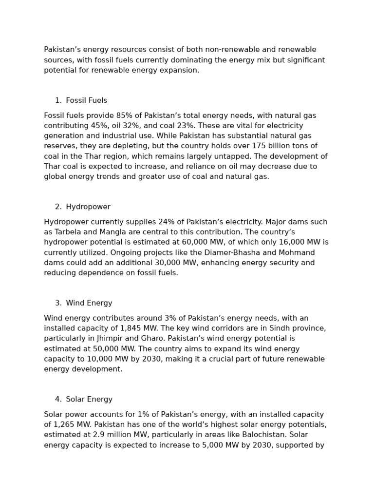 Pakistan's Energy Resources Overview | PDF | Renewable Energy | Energy ...