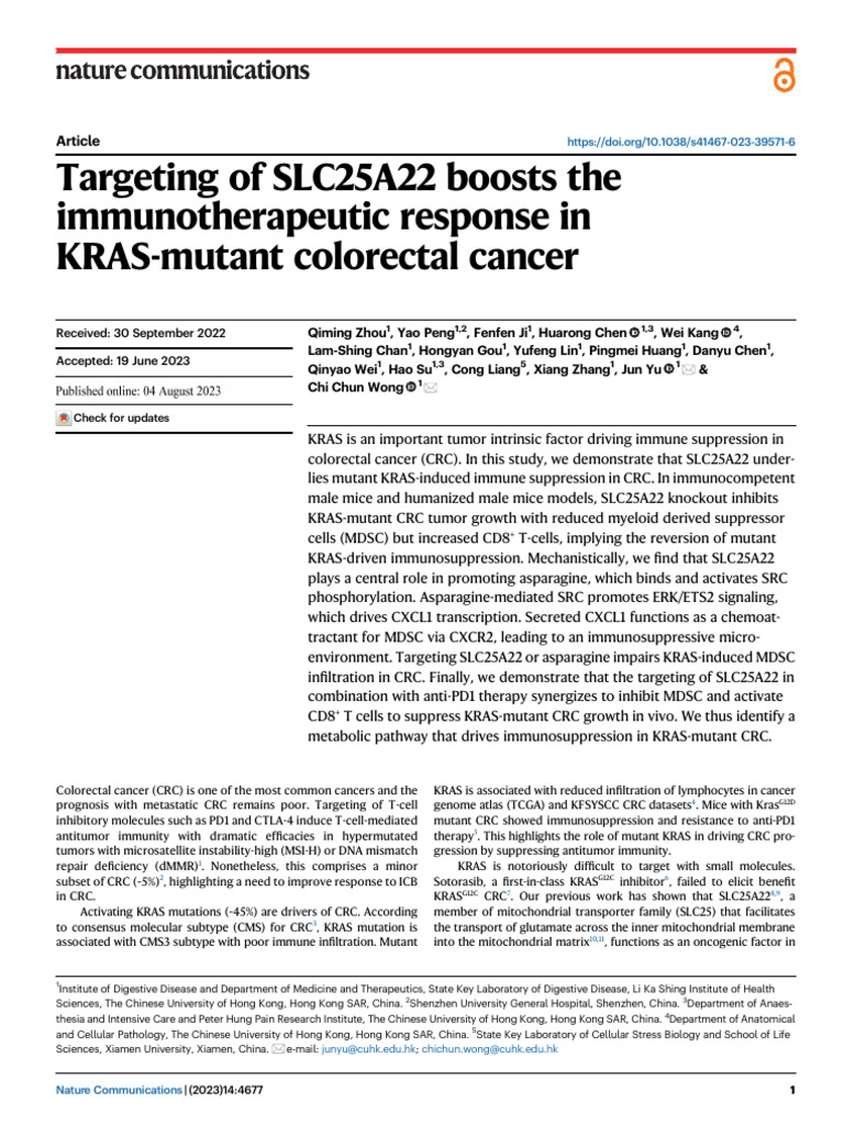 Targeting SLC25A22 in KRAS CRC | PDF | Biology | Biotechnology