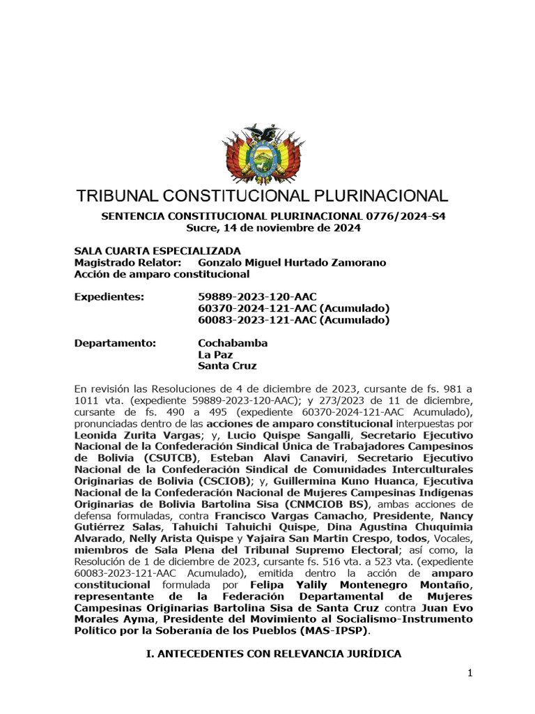 Sentencia0776 - 2024-s4 Congreso El Alto | PDF | Gobierno | Justicia