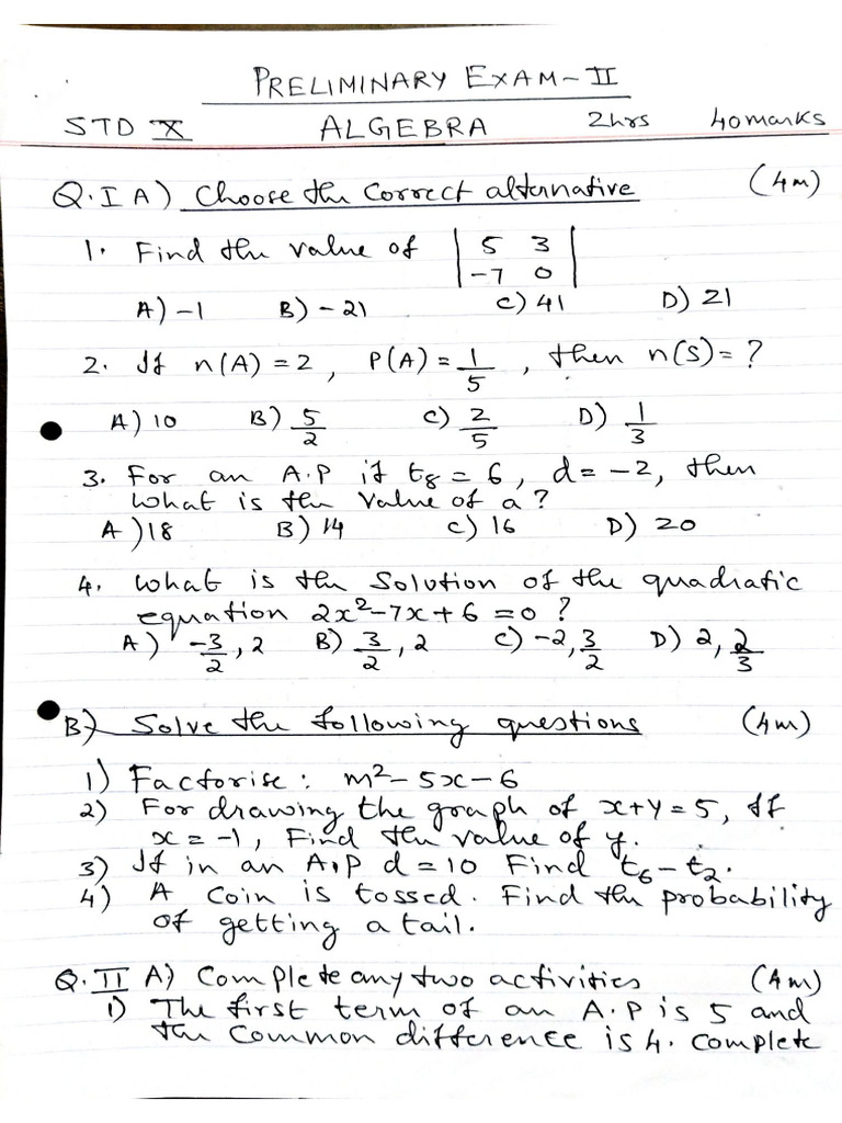 STD 10 - Prelim2 Algebra | PDF