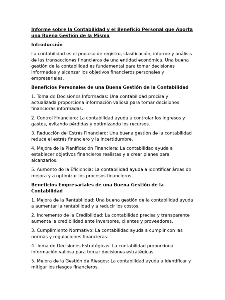 Beneficios de una Buena Gestión Contable | PDF | Contabilidad ...