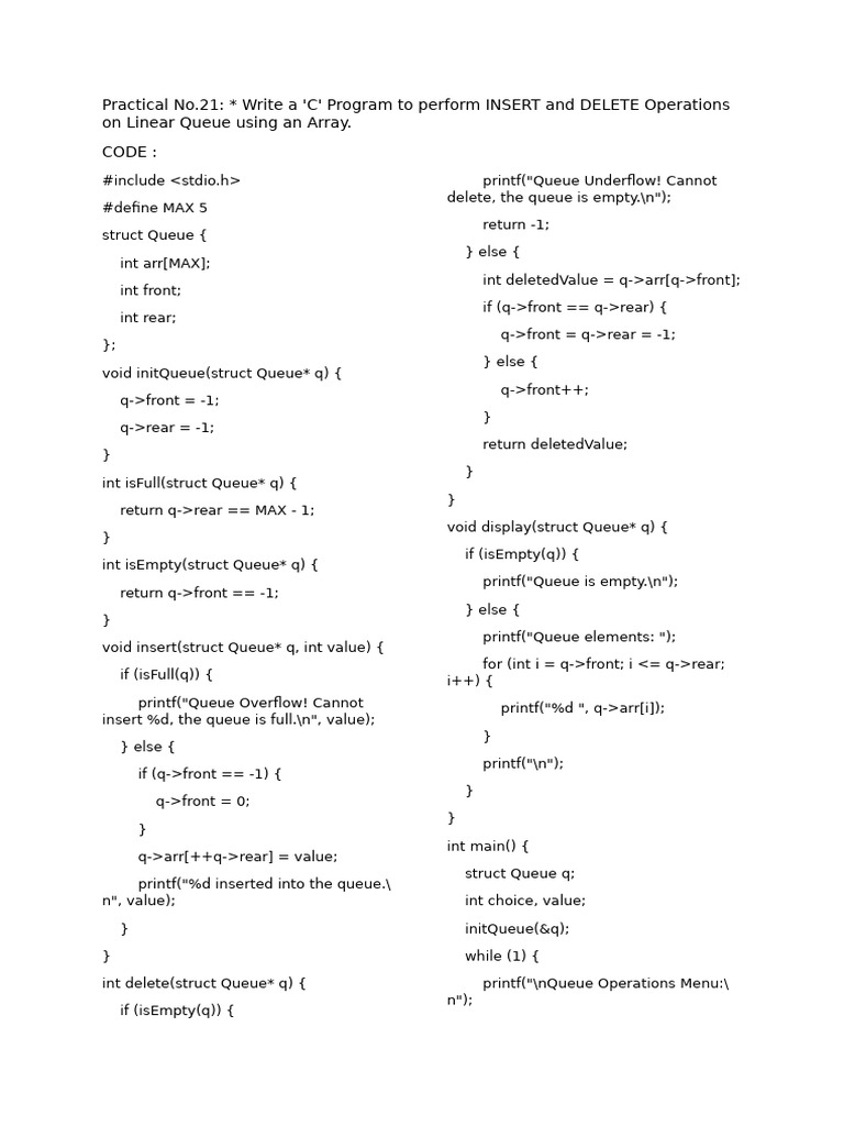 C Program for Queue Operations | PDF | Queue (Abstract Data Type) | C++