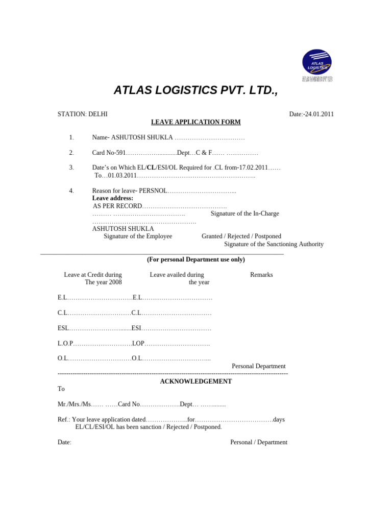 Leave Application Form for Employees | PDF