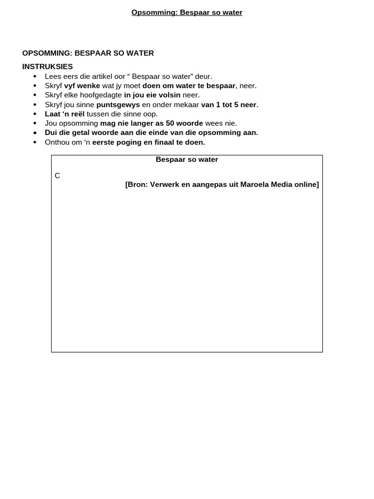 Opsomming - Bespaar So Water Graad 9 | PDF